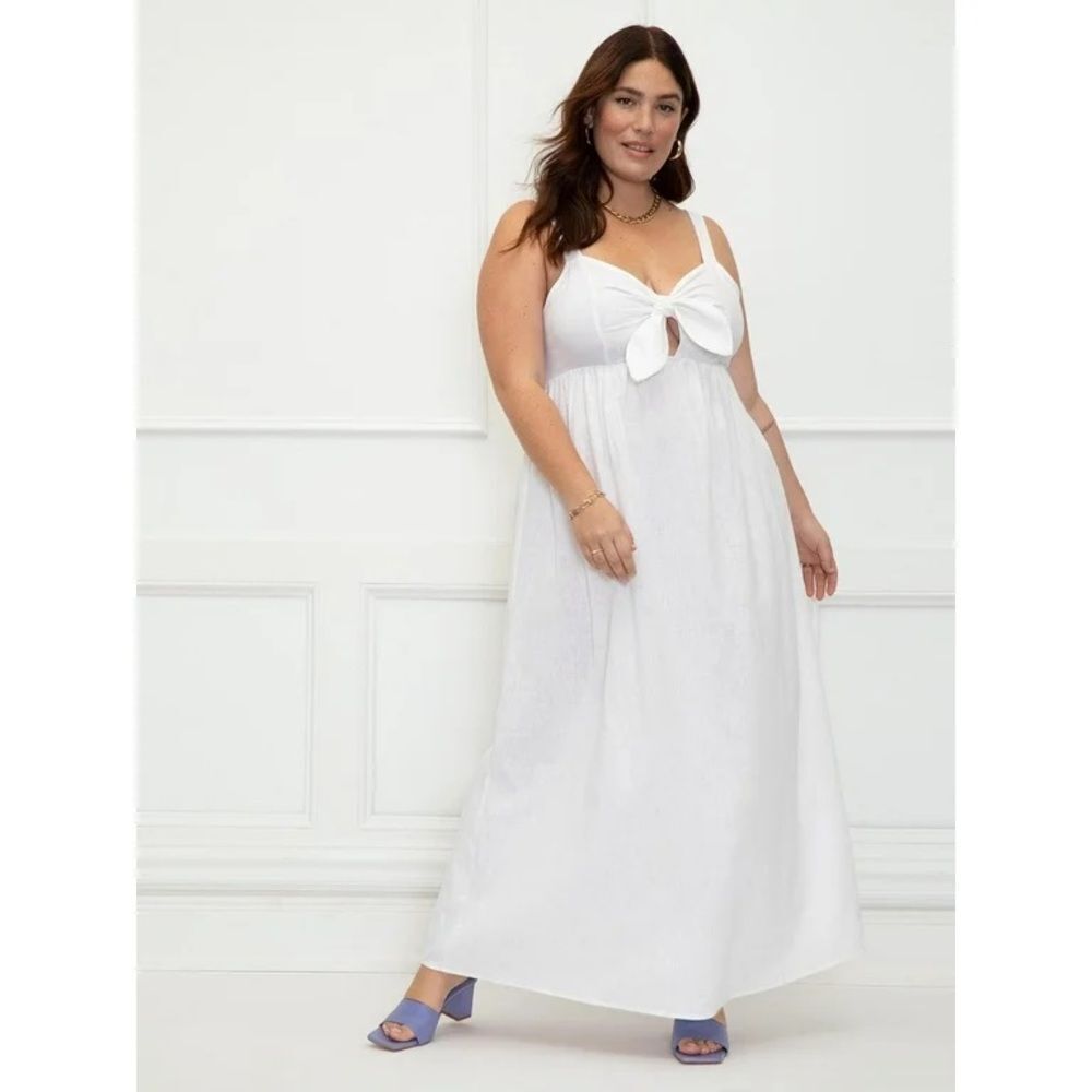 NWT ELOQUII Elements Women's linen blend Tie Front Tank Dress size 20 white maxi